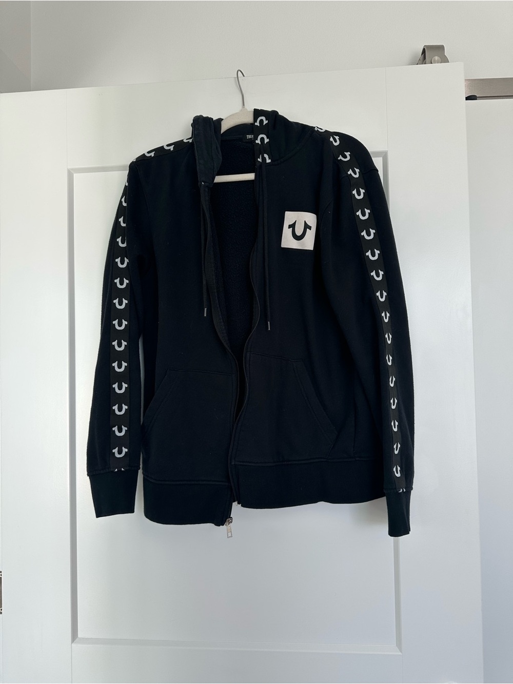 True Religion Black Logo-Strip Zip Hoodie Jacket